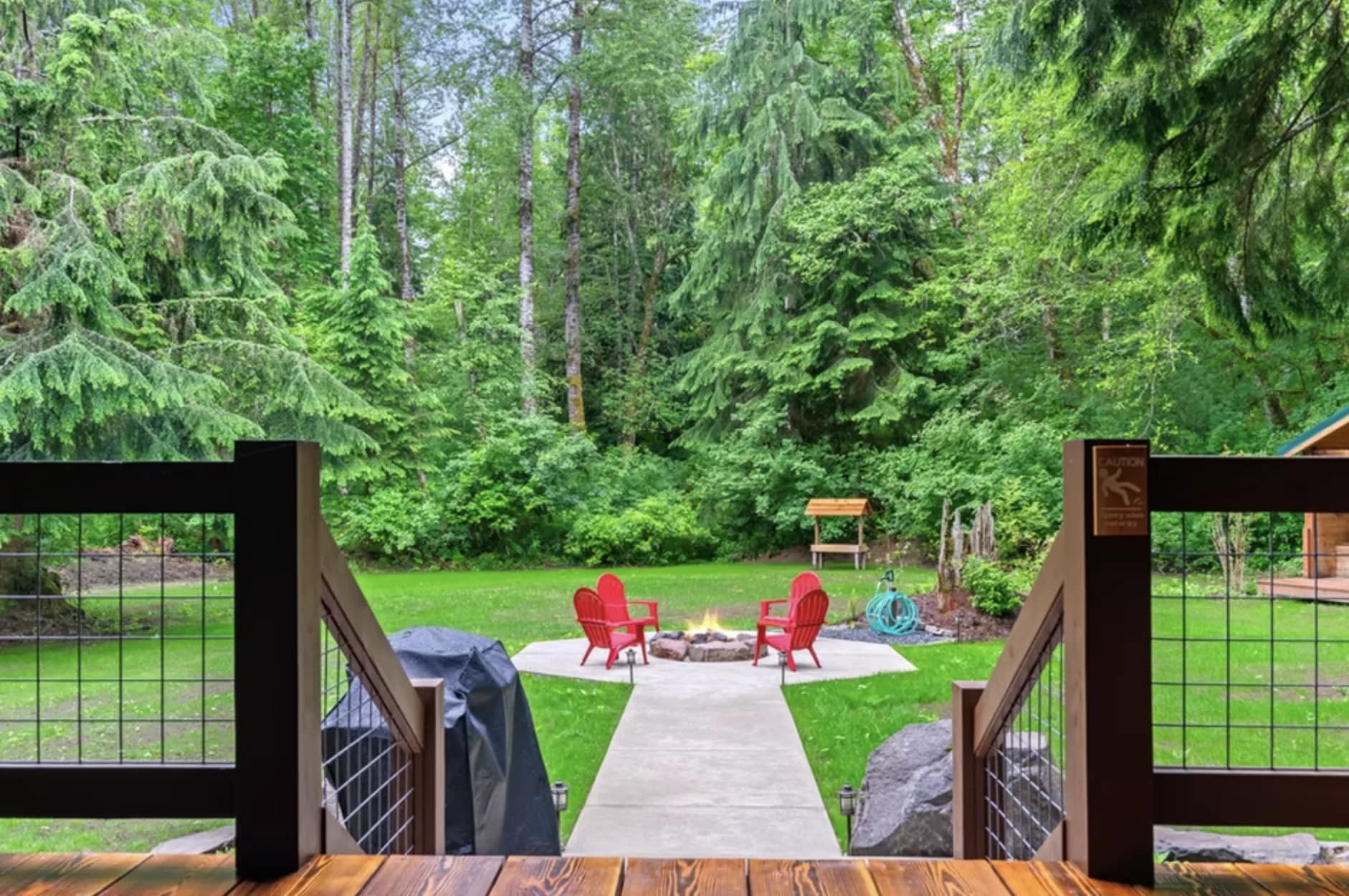 Cozy reading nook near the stone fireplace